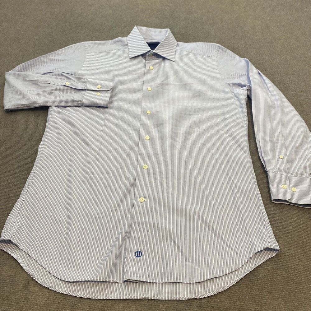 David‎ Donahue Dress Shirt Mens Medium Striped Trim Fit Barrel Cuff Cotton